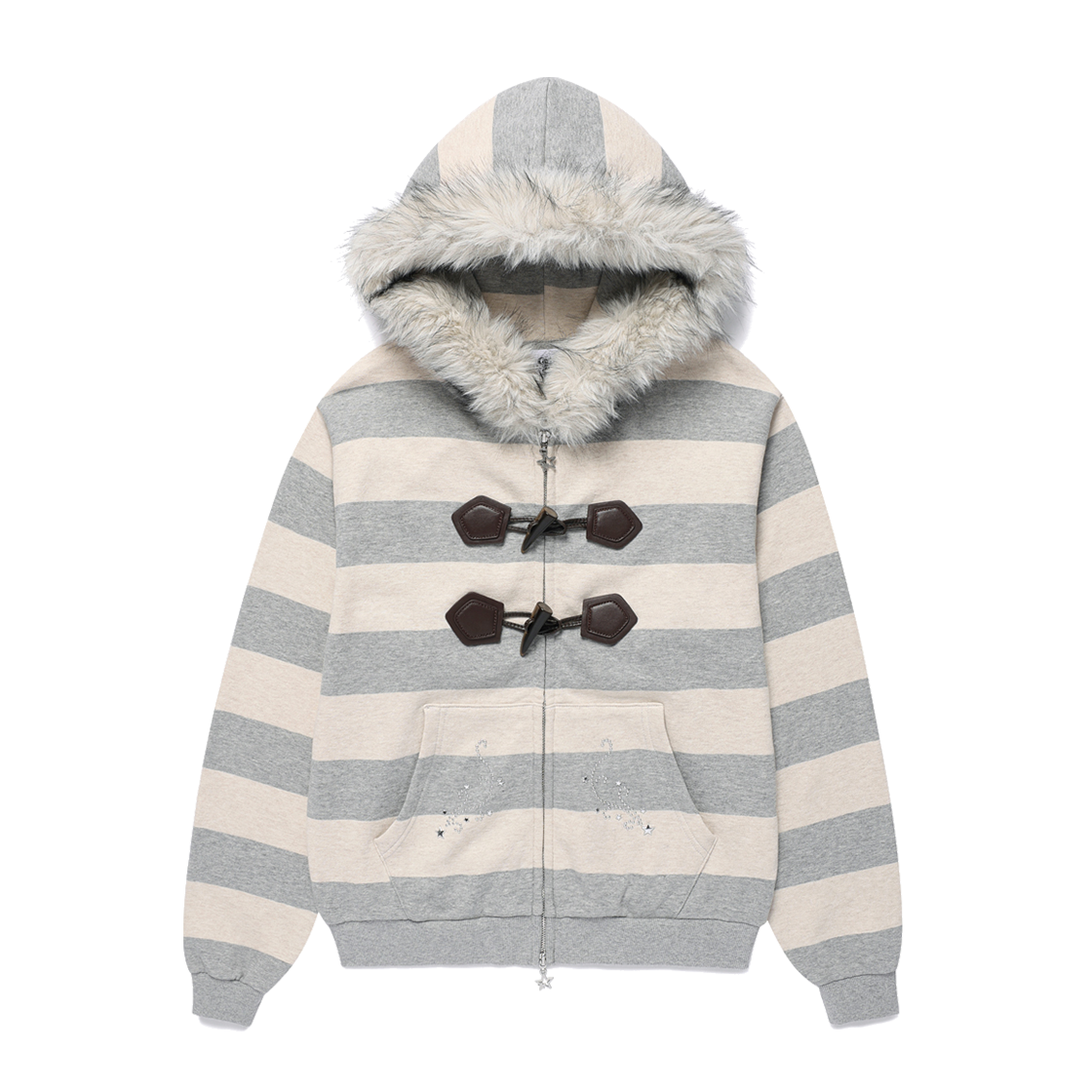 카비시 스트라이프 퍼 집업 후디 그레이(CAVISH Striped Fur Zip Up Hoodie Grey)