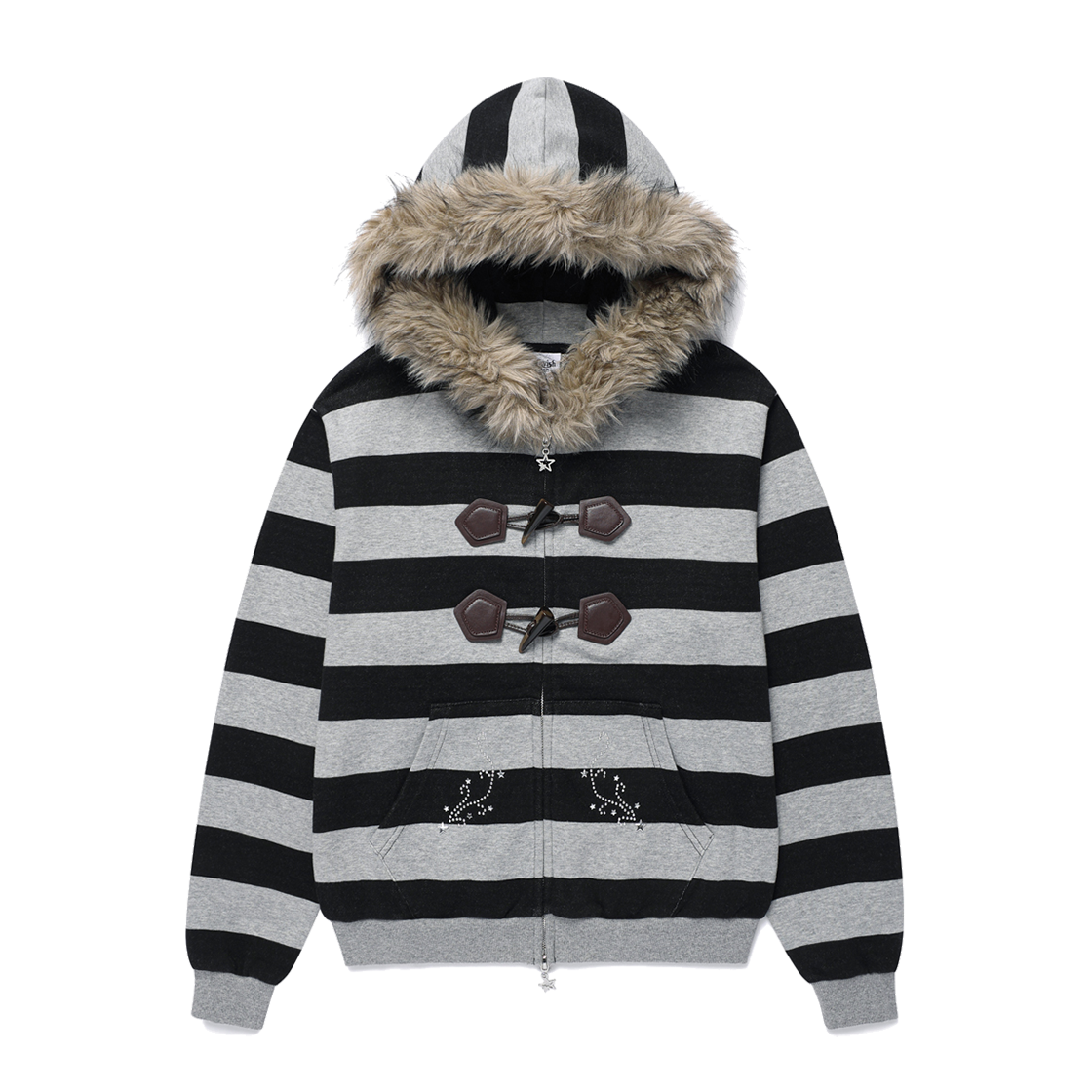 카비시 스트라이프 퍼 집업 후디 블랙(CAVISH Striped Fur Zip Up Hoodie Black)