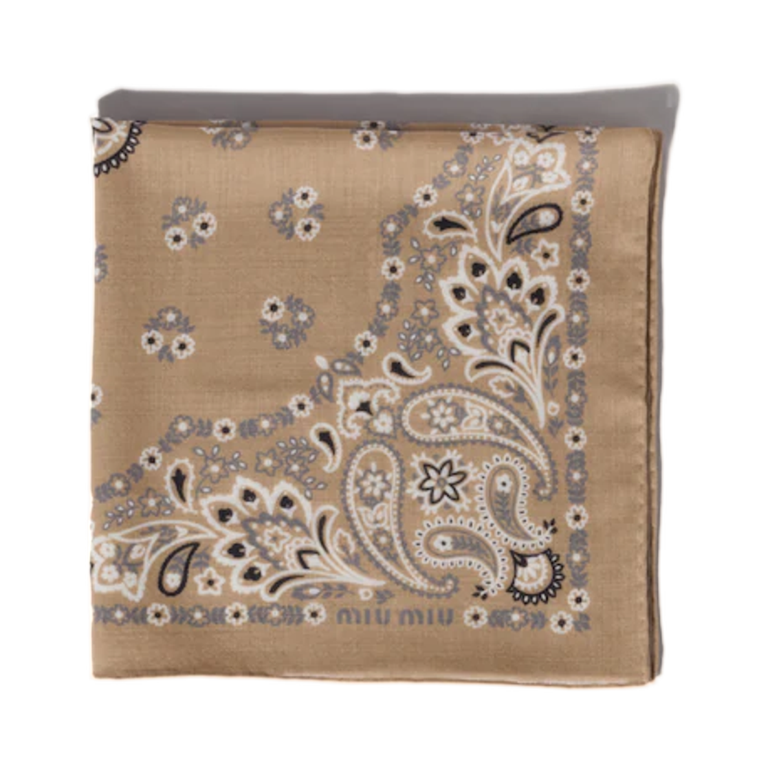 5FF004-2ID9-F0040 Miu Miu Printed Wool and Cashmere Scarf Camel Brown