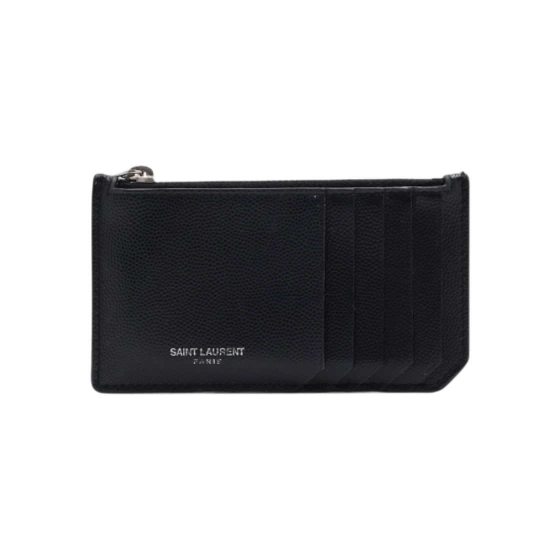 IT33GDRE3IBW Saint Laurent Black Leather Logo Fragment Zip Card Holder