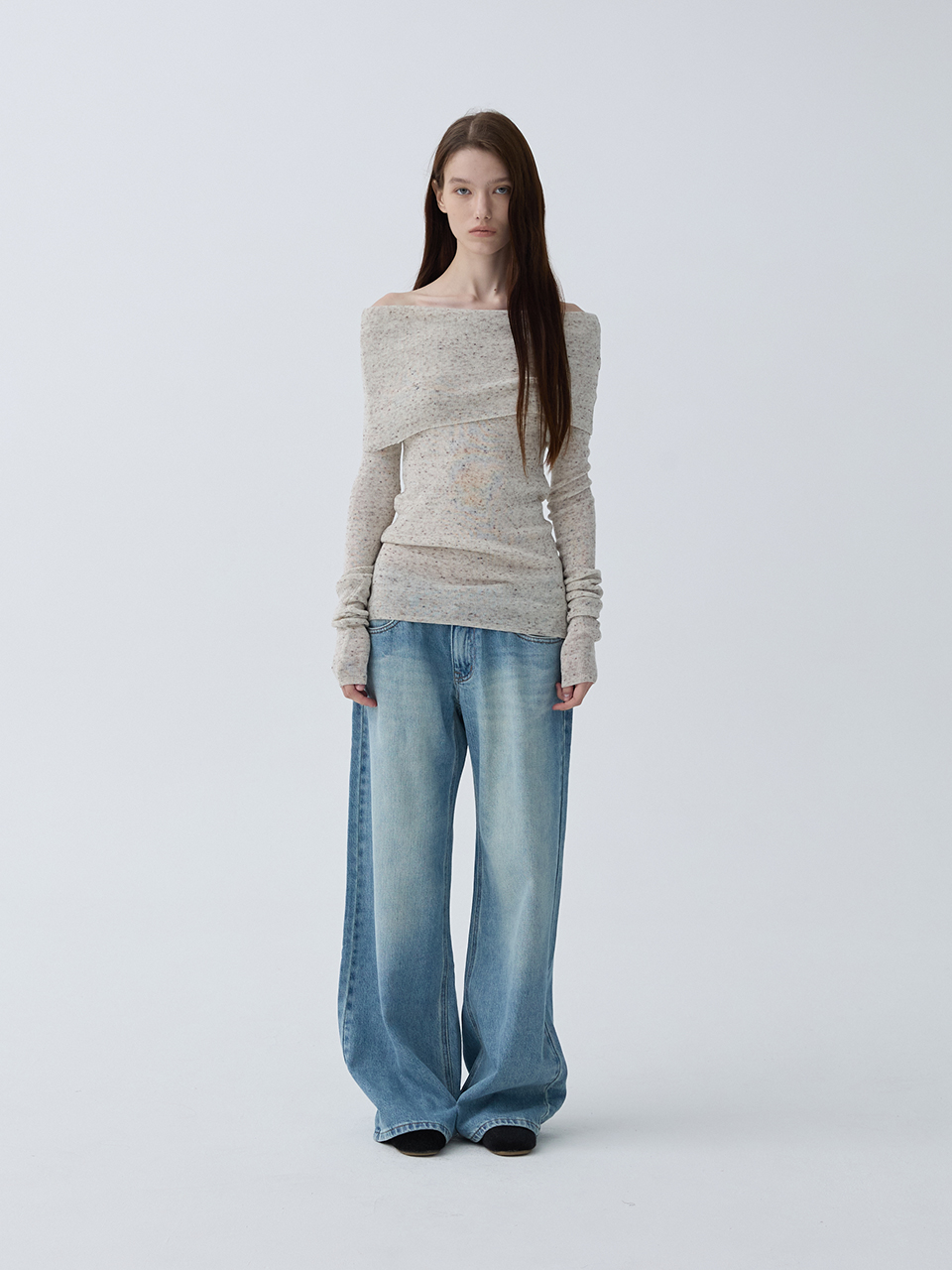아크무어 케이프 오프넥 니트 톱 멜란지 그레이(ARCMOOR Cape Off-Neck Knit Top Melange Grey) - 3