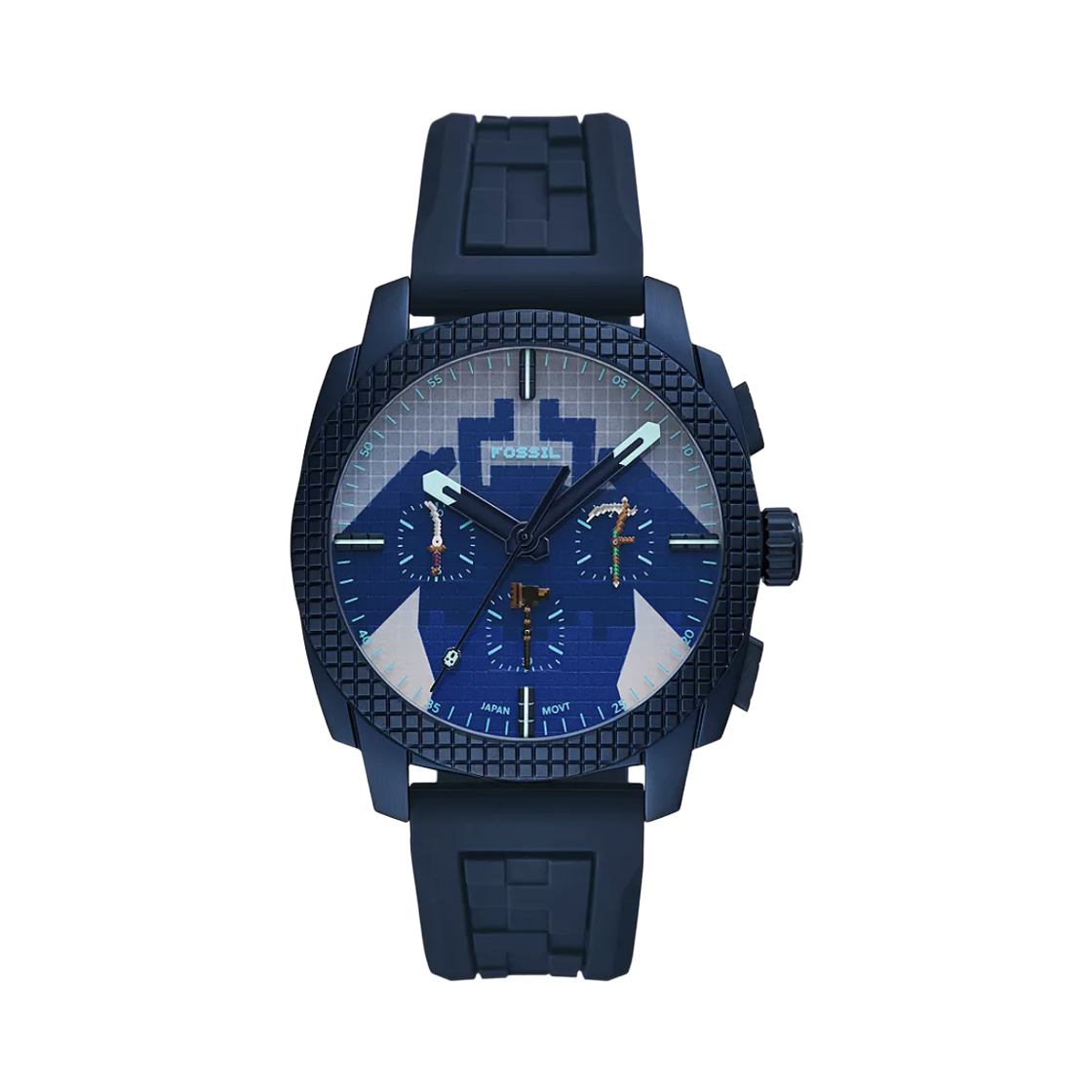 파슬 x 마인크래프트 리미티드 에디션 더 네더 쿼츠 크로노그래프 44mm 실리콘 블루 네이비(Fossil x Minecraft Limited Edition The Nether Quartz Chronograph 44mm Silicone Blue Navy)