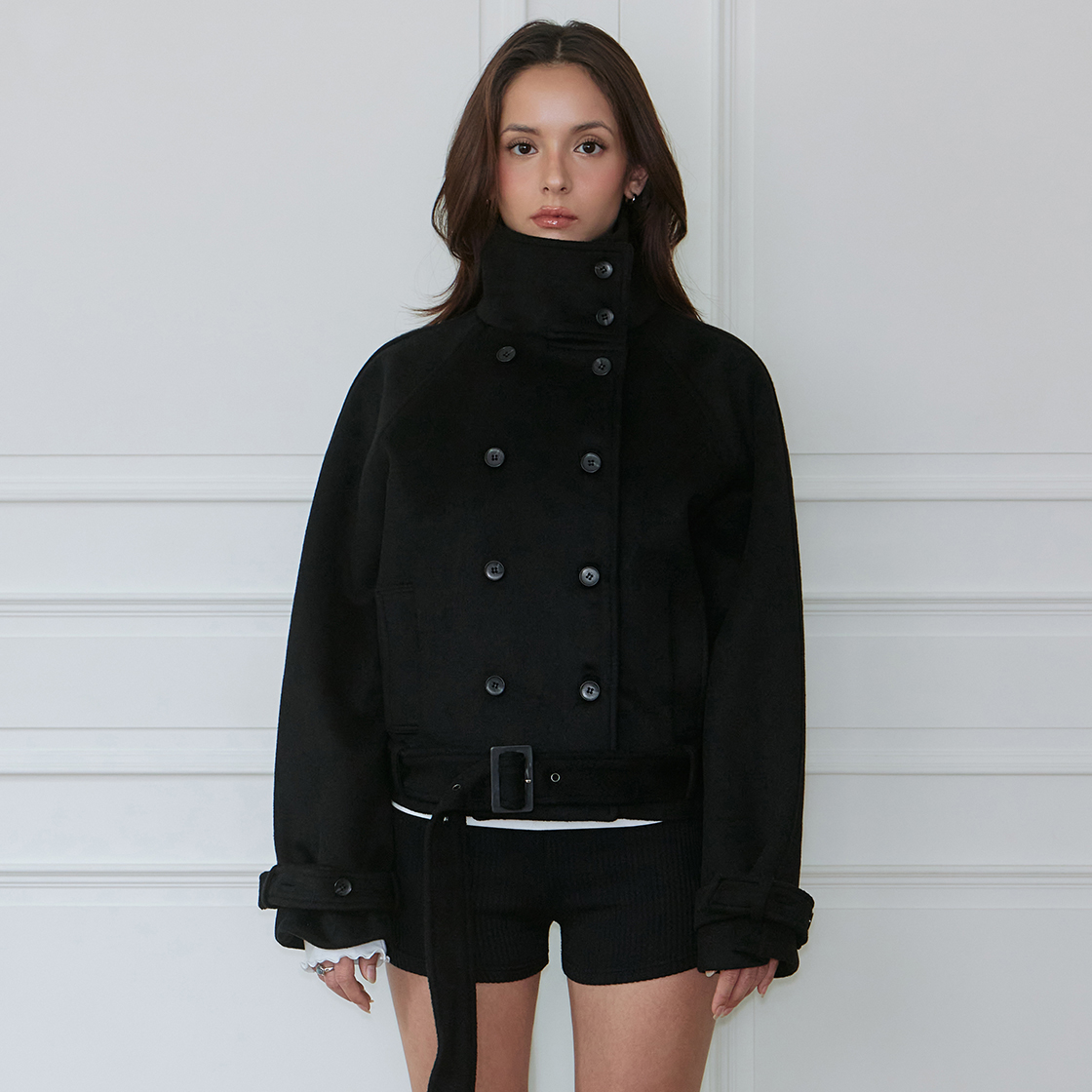 로제프란츠 더블 브레스티드 울 크롭 코트 [블랙](Rosefrantz Double-Breasted Wool Crop Coat [Black]) - 3