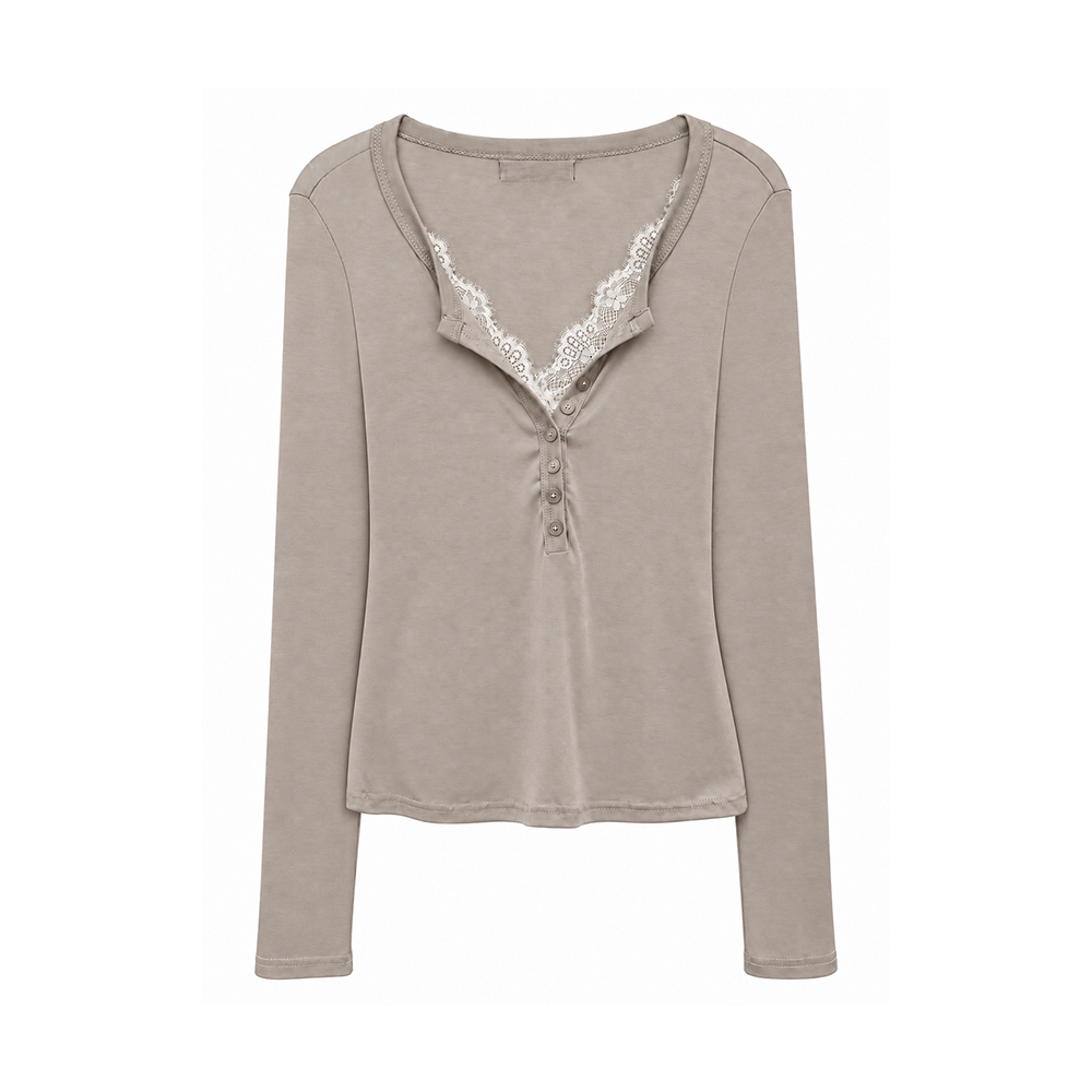 A26FW3014BE ARCMOOR Depth Henley Neck Top Beige