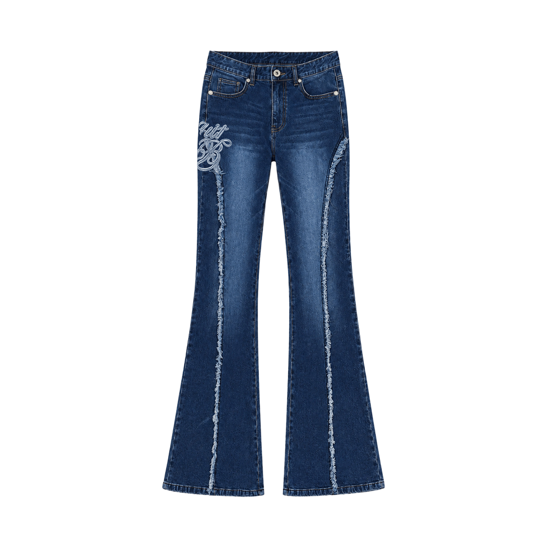 26FV007 VENHIT Sheriff Embroidered Cotton Bootcut Pants Mid Blue