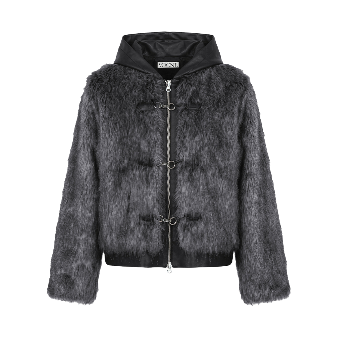 VT26WJP102GRY VOONT Fuzzy Leather Fur Hood Zip-Up (GRAY)