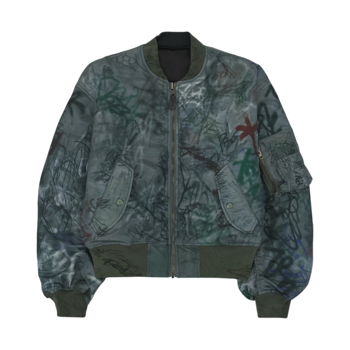 프로토콜 인덱스 그래피티 리버시블 봄버 자켓 카키 블랙(Protocol Index Graffiti Reversible Bomber Jacket Khaki Black)