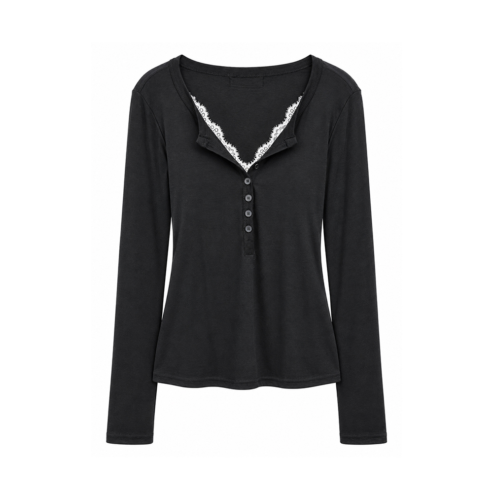 A26FW3014BK ARCMOOR Depth Henley Neck Top Black