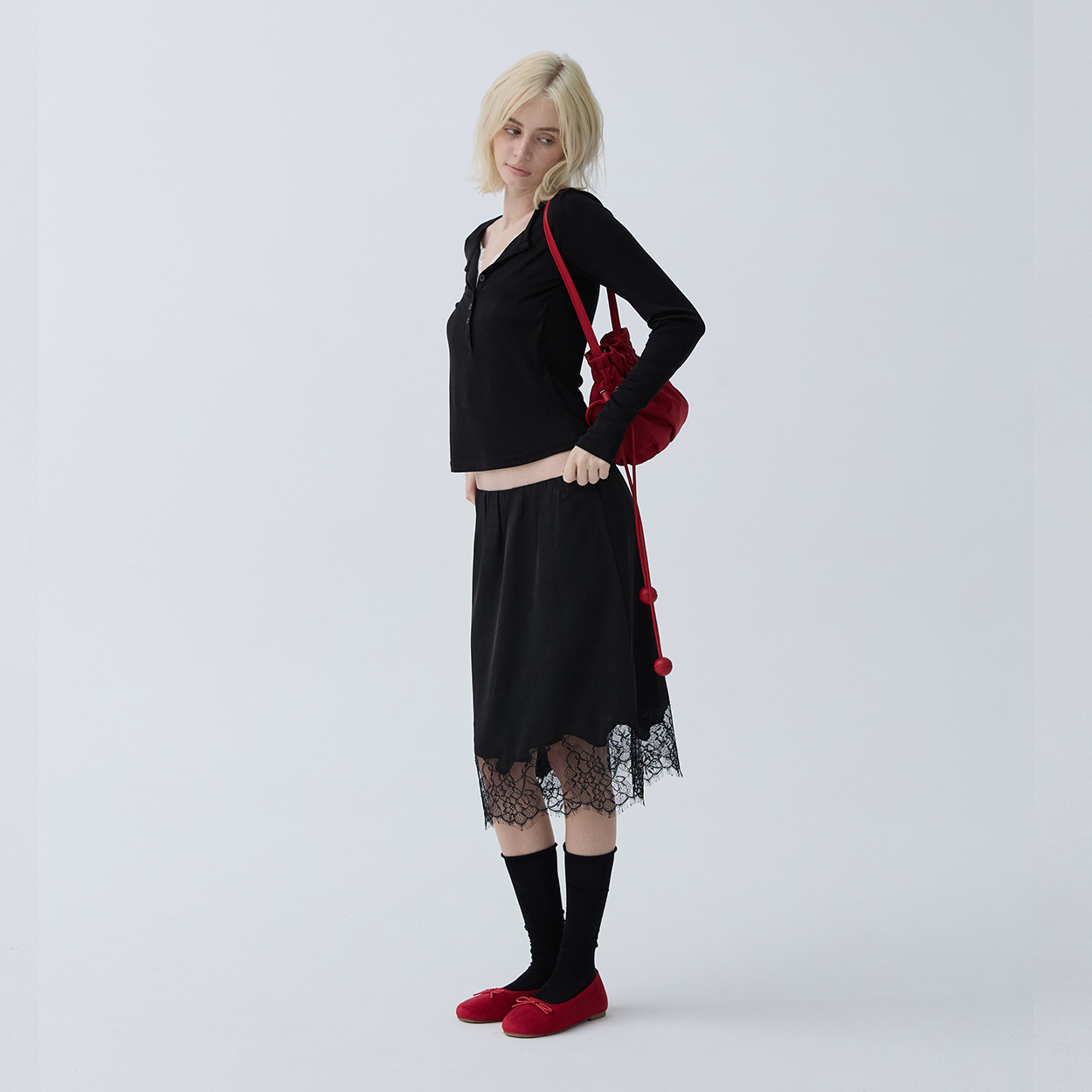아크무어 새틴 드레이프 스커트 블랙(ARCMOOR Satin Drape Skirt Black) - 6