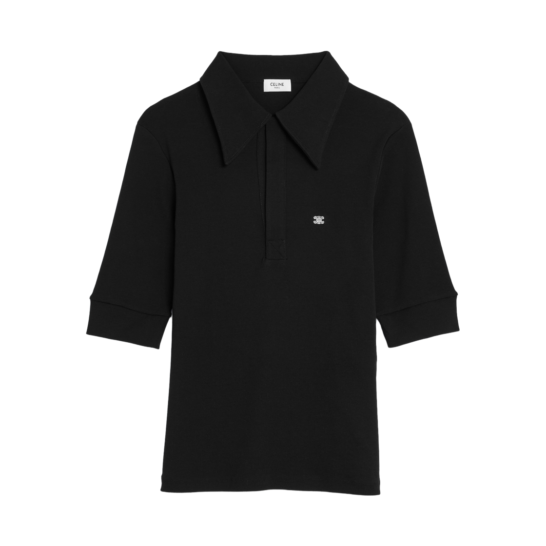 RX0LN653L-38AW (W) Celine Ribbed Cotton Polo Shirt Black Whtie