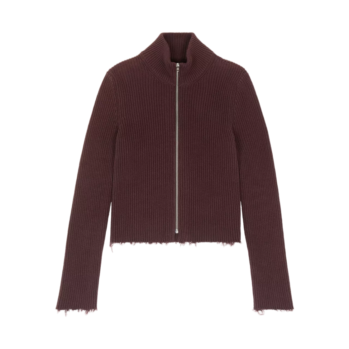 S52AM0309M13039144 (W) MM6 Maison Margiela Ribbed Cotton Zip Cardigan Bitter Chocolate