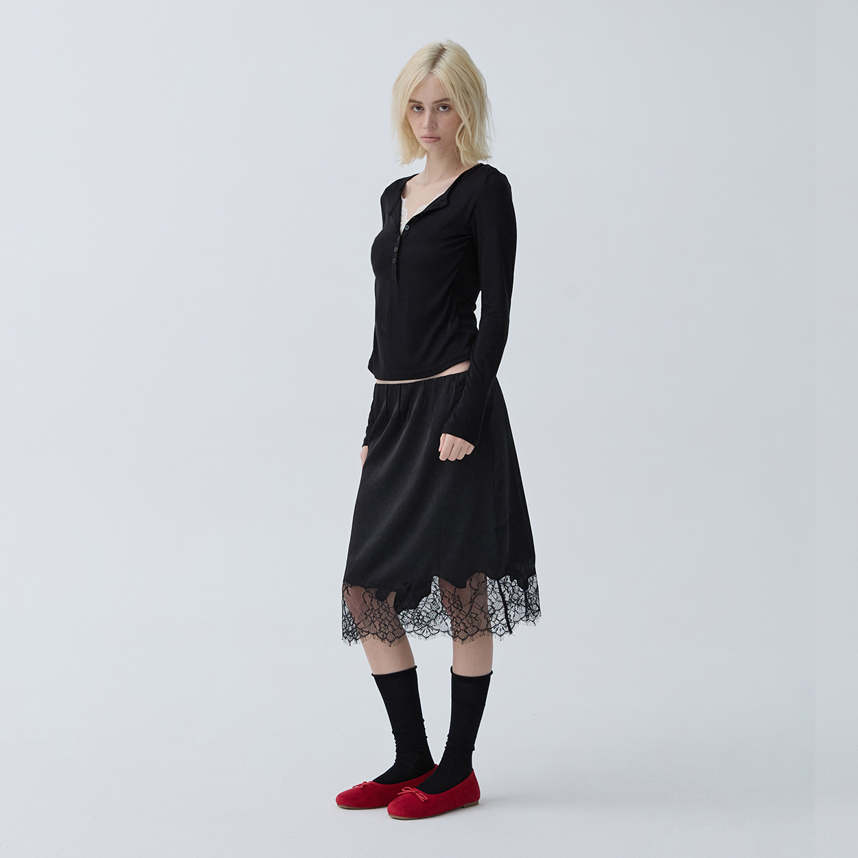 아크무어 새틴 드레이프 스커트 블랙(ARCMOOR Satin Drape Skirt Black) - 3