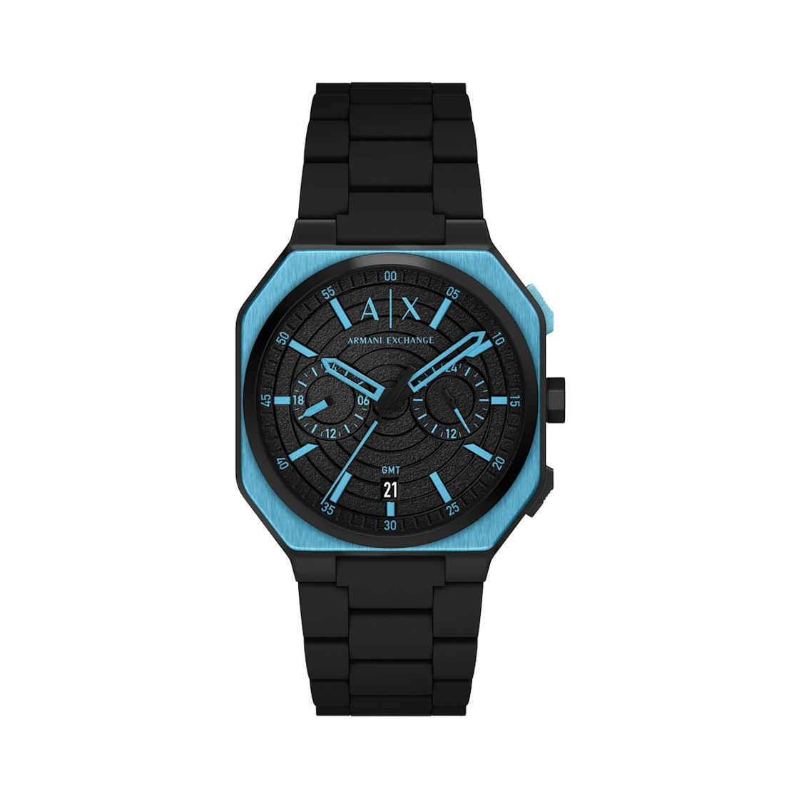 아르마니 익스체인지 바스 듀얼 타임 쿼츠 크로노그래프 40mm 실리콘 블랙(Armani Exchange Bass Dual Time Quartz Chronograph 40mm Silicone Black)