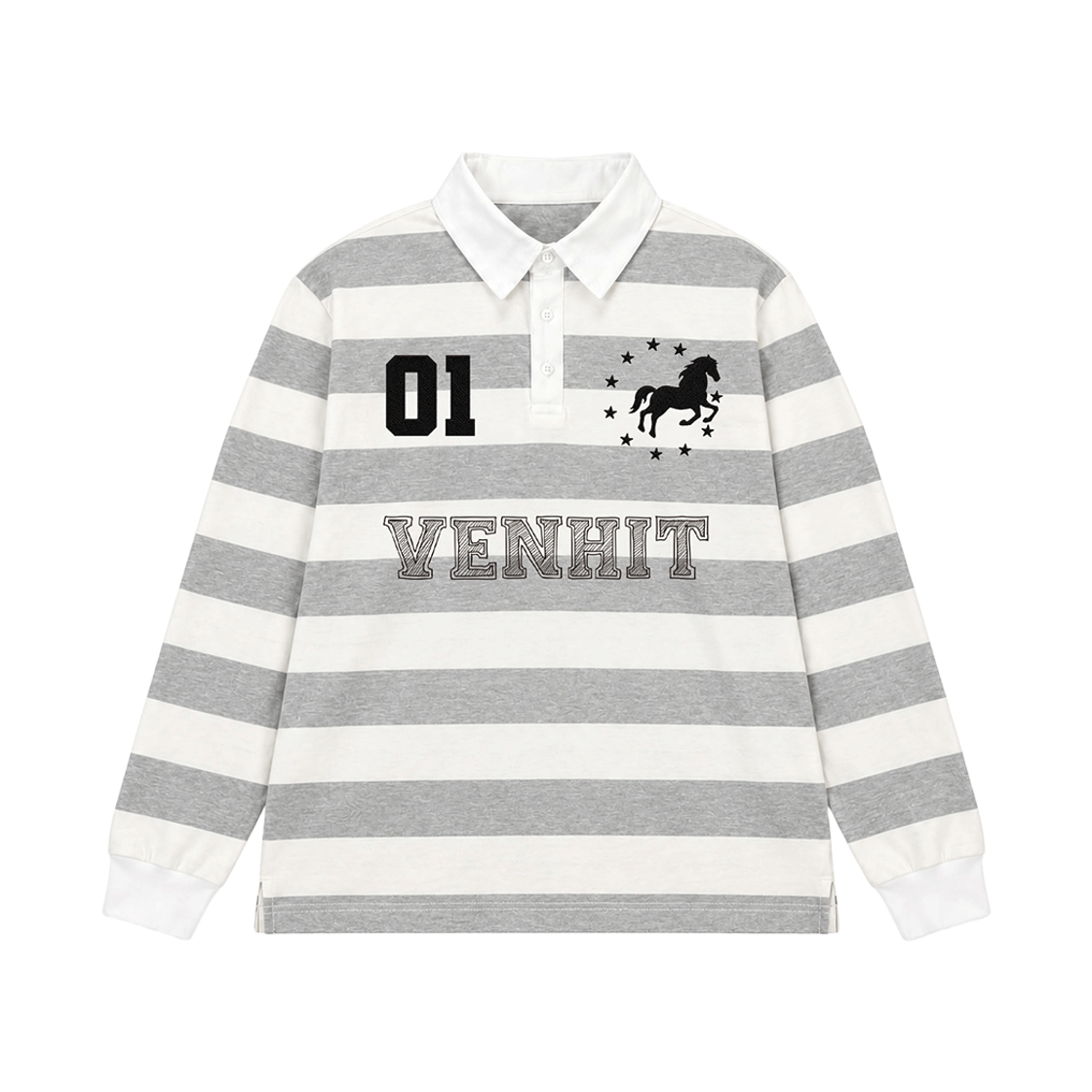 26FV007 VENHIT Pony Striped Collar Long-Sleeve Gray