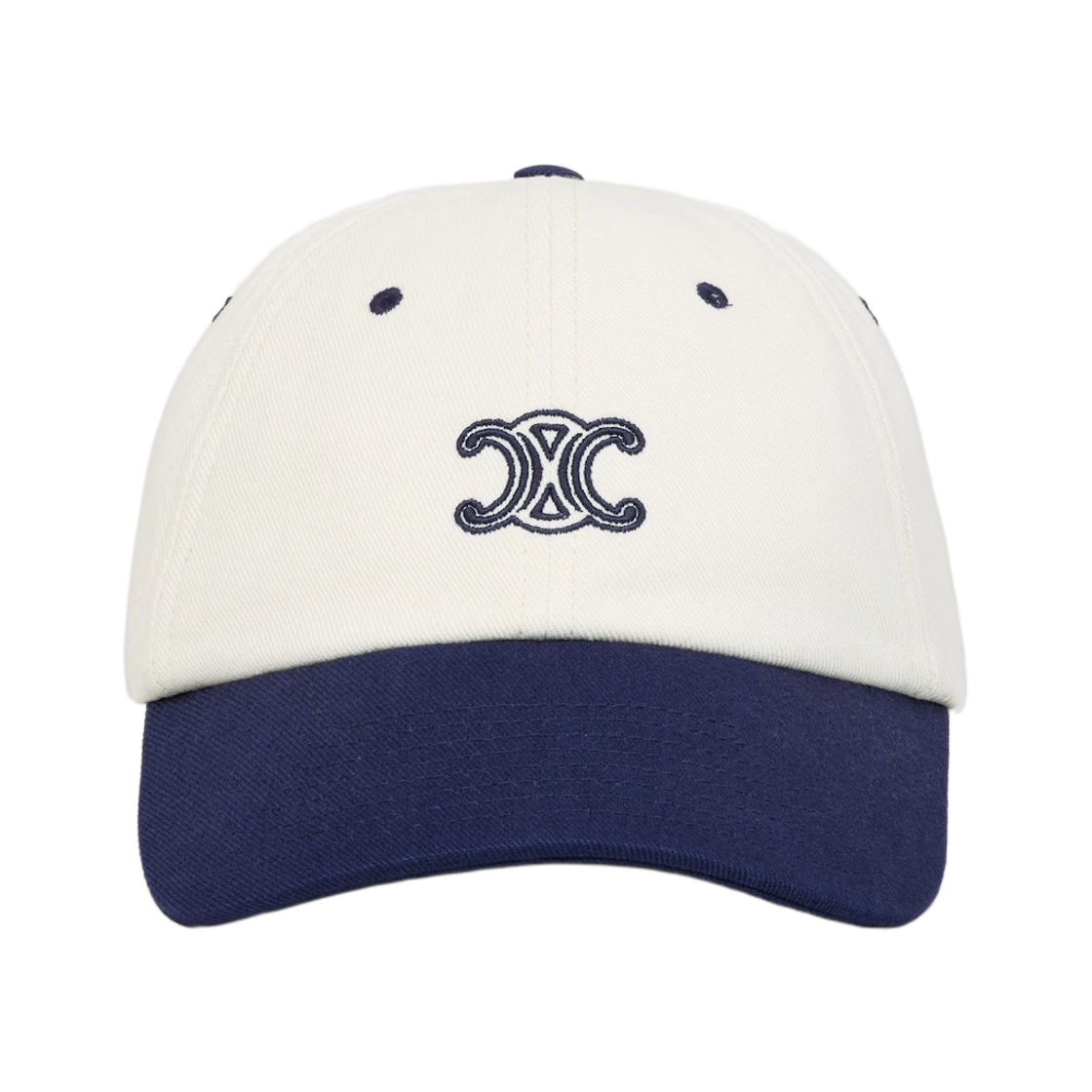 AA0IA2U74-01RV (W) Celine Triomphe Richelieu Cap in Cotton Twill Cream Navy