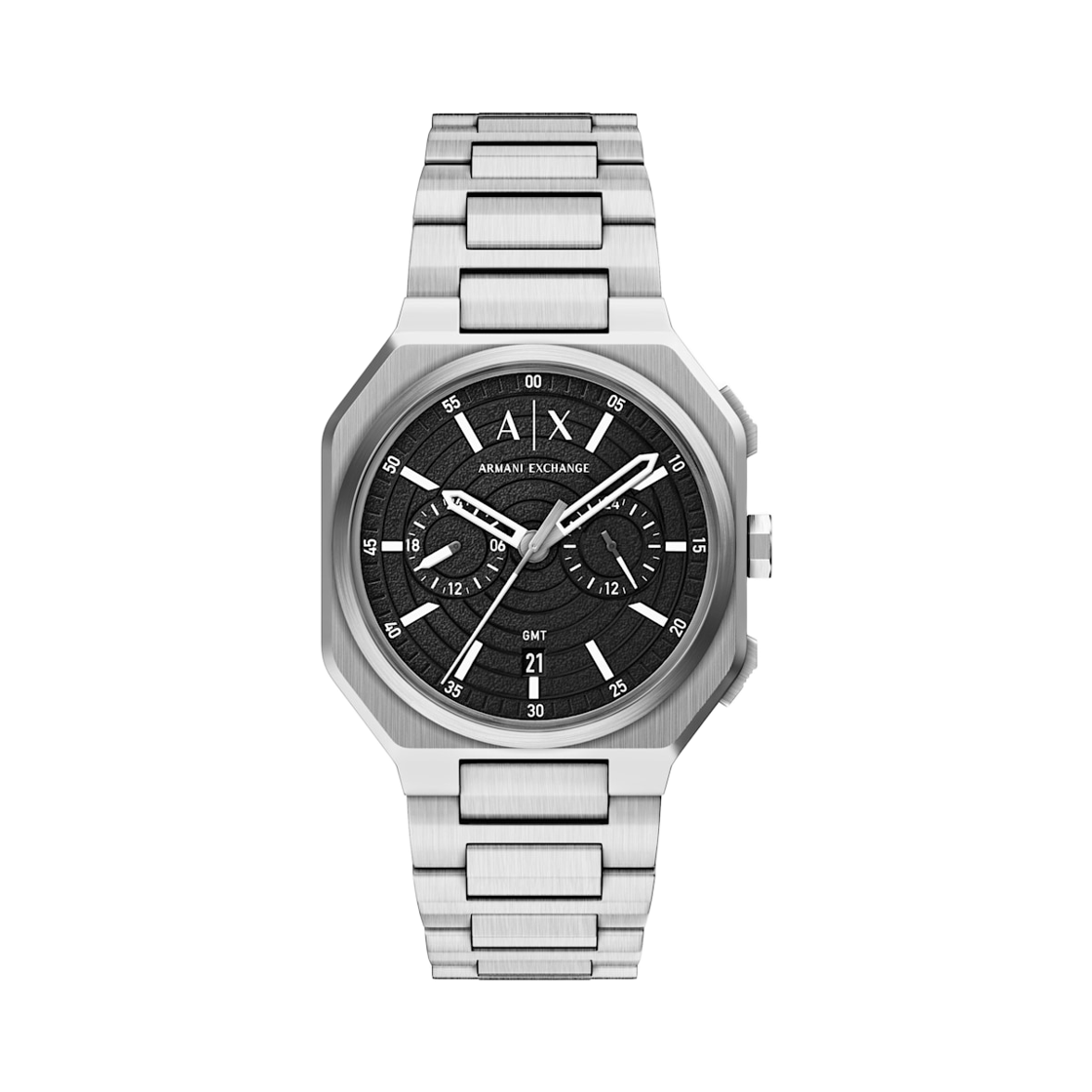 AX1475 Armani Exchange Bass Dual Time Quartz Chronograph 40mm Stainless Steel Silver Black