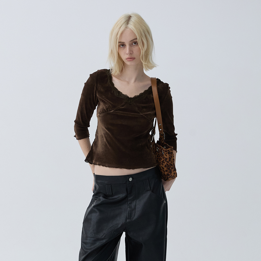 아크무어 글램 벨벳 7부 티셔츠 브라운(ARCMOOR Glam Velvet 3/4 Sleeve T-Shirt Brown) - 6