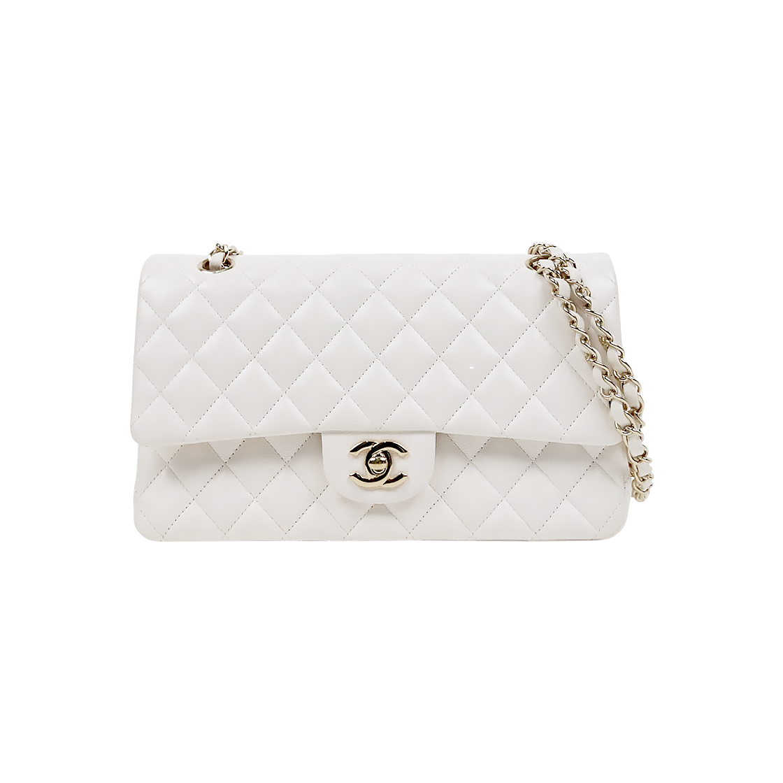 IT97NI2G74AI Chanel White Medium Caviar Classic Double Flap Bag