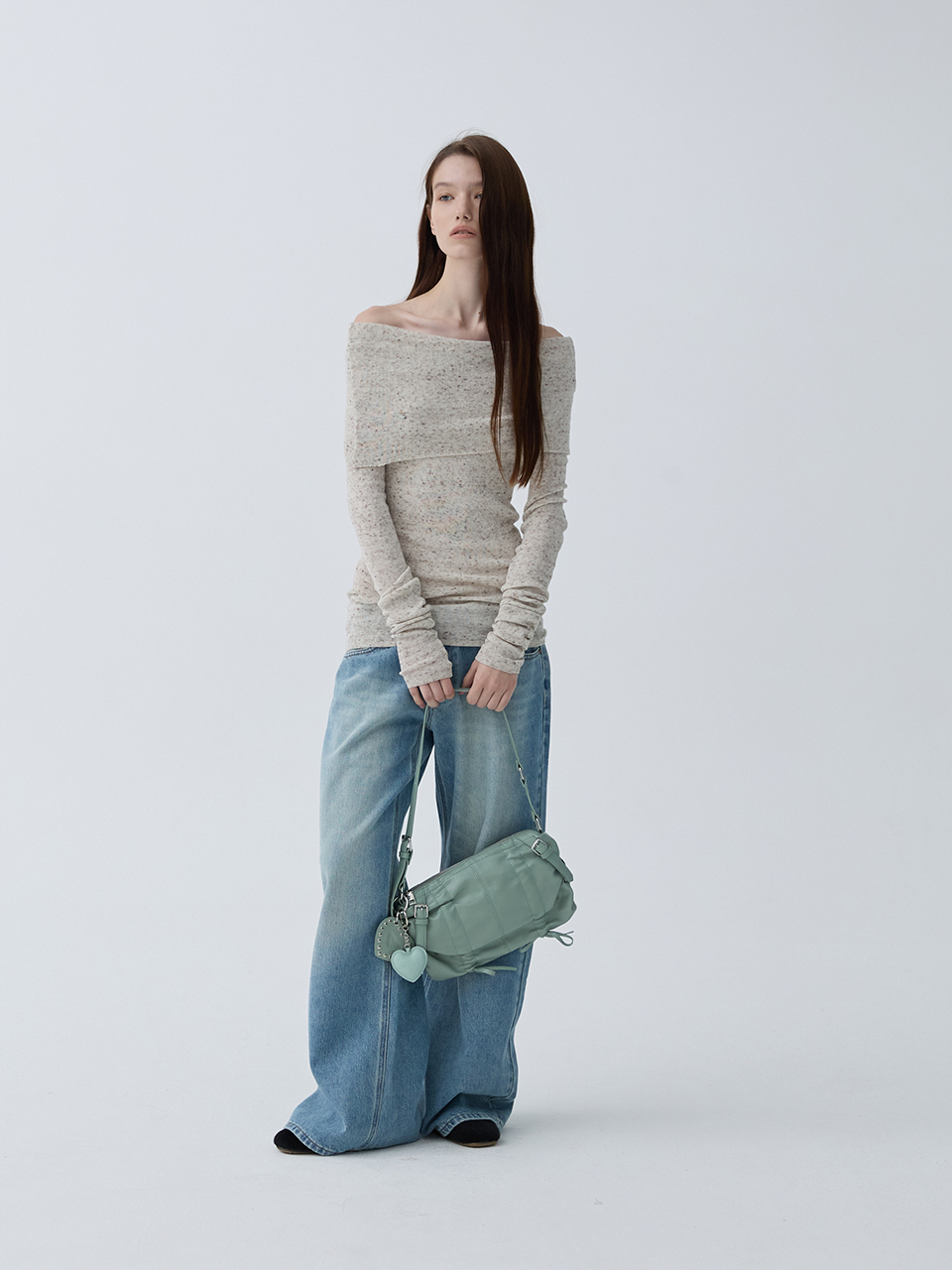 아크무어 케이프 오프넥 니트 톱 멜란지 그레이(ARCMOOR Cape Off-Neck Knit Top Melange Grey) - 6