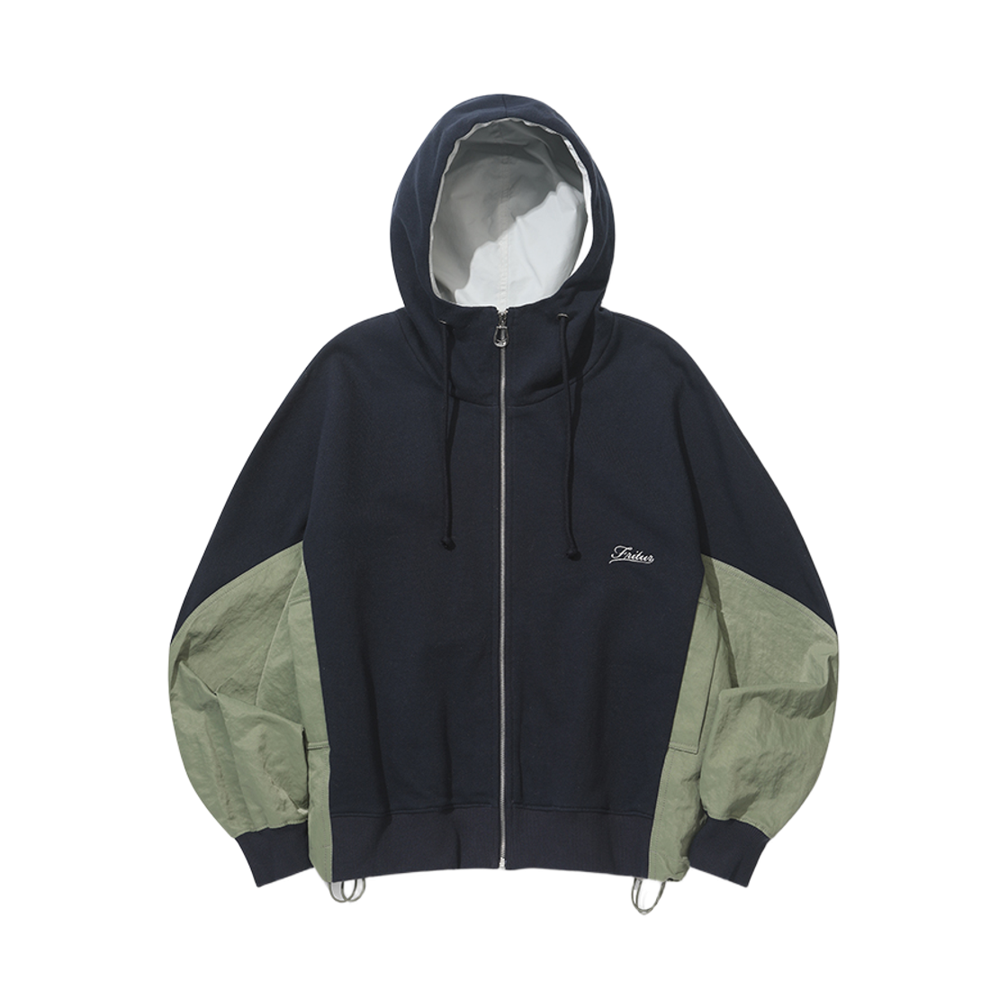 F263TS07 FRITUR Nylon Panel Sweat Zip Hoodie Navy