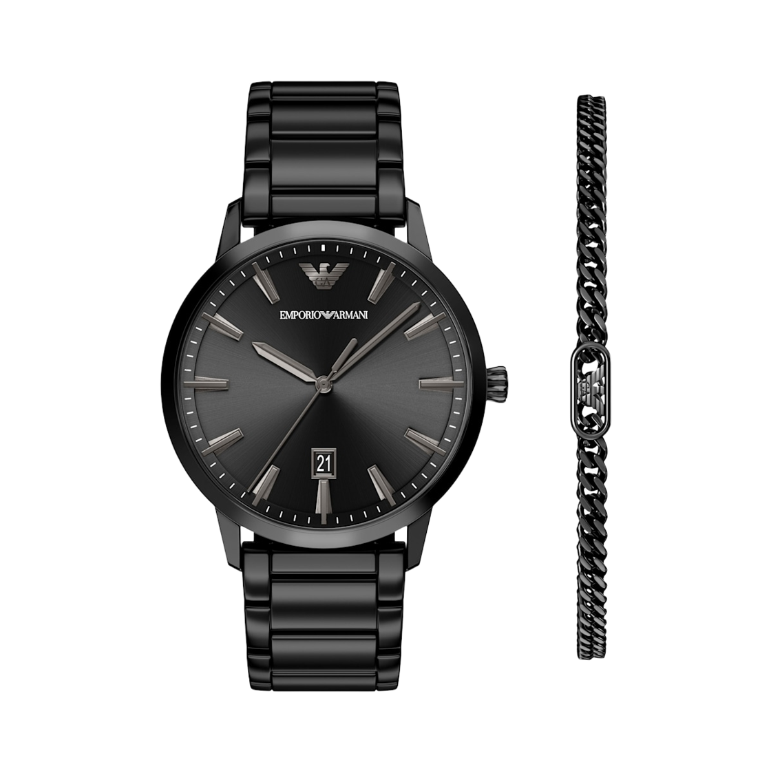 AR80089SET Emporio Armani Quartz Three-Hand 43mm Stainless Steel Bracelet Set Black