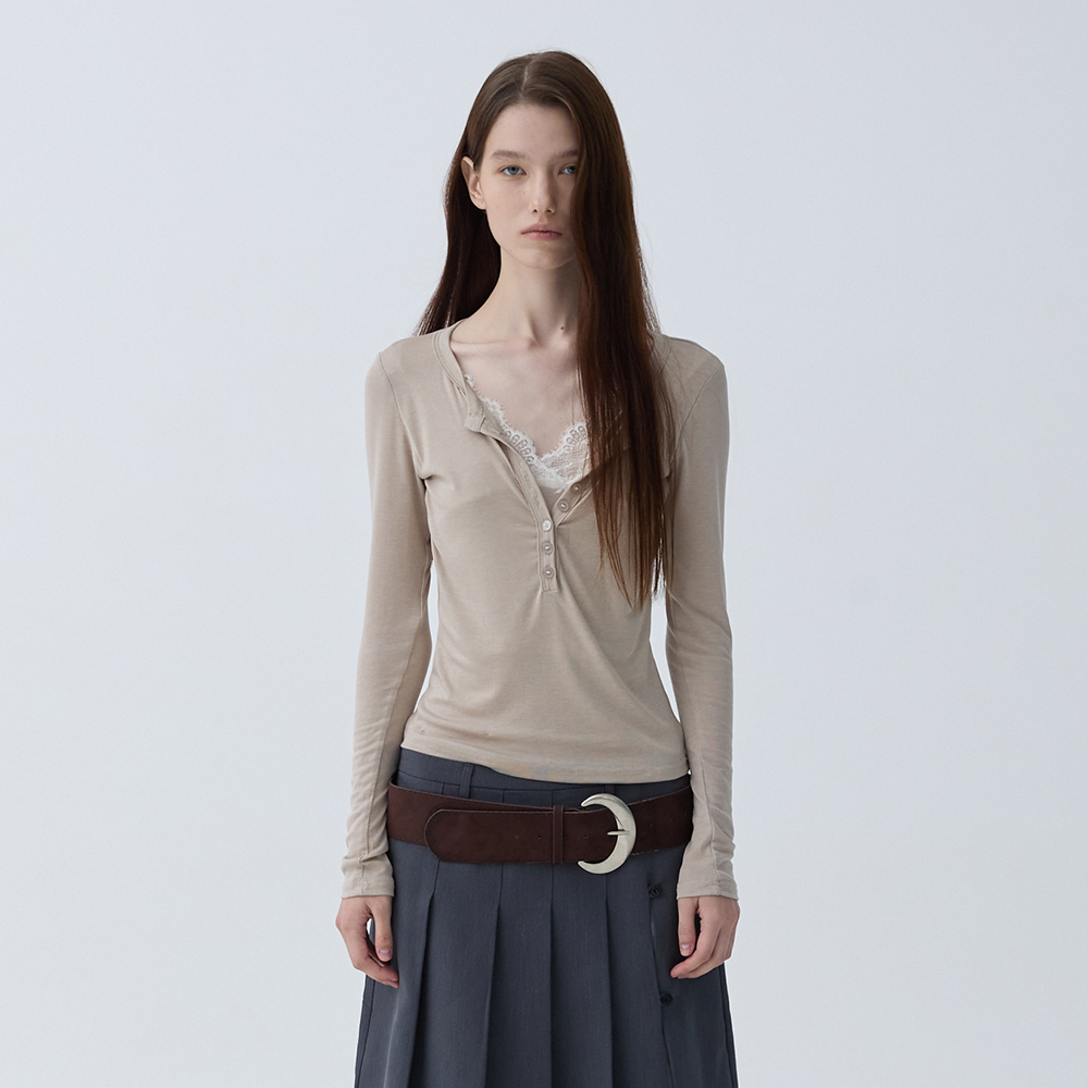 아크무어 뎁스 헨리넥 탑 베이지(ARCMOOR Depth Henley Neck Top Beige) - 2