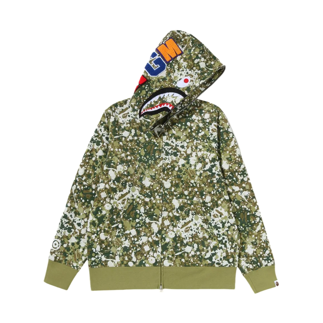 - BAPE Splash Camo Shark Full Zip Hoodie Green