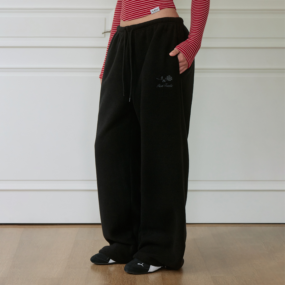 로제프란츠 플리스 와이드 스웨트 팬츠 [블랙](Rosefrantz Fleece Wide-Leg Sweatpants [Black]) - 3