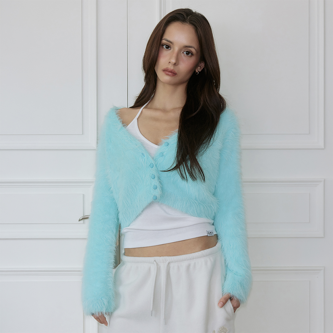 로제프란츠 퍼지 브이넥 크롭 가디건 [민트](Rosefrantz Fuzzy V-Neck Cropped Cardigan [Mint]) - 2