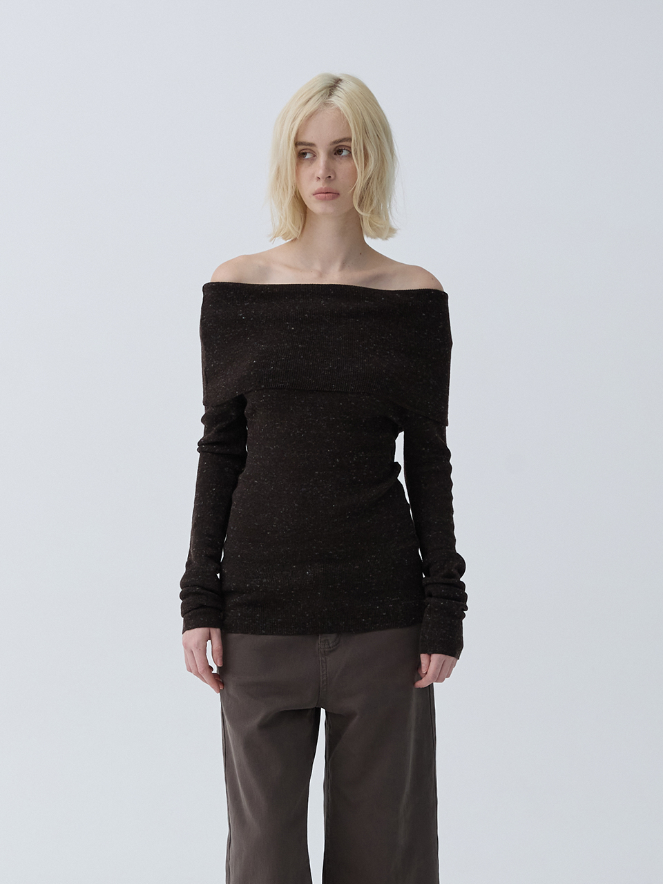 아크무어 케이프 오프넥 니트 톱 브라운(ARCMOOR Cape Off-Neck Knit Top Brown) - 6