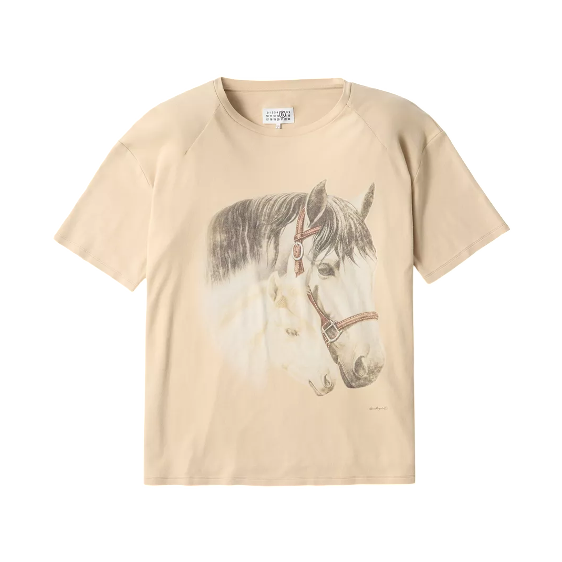 S62GD0220M20277109 (W) MM6 Maison Margiela Horse Portrait T-Shirt Pink Beige