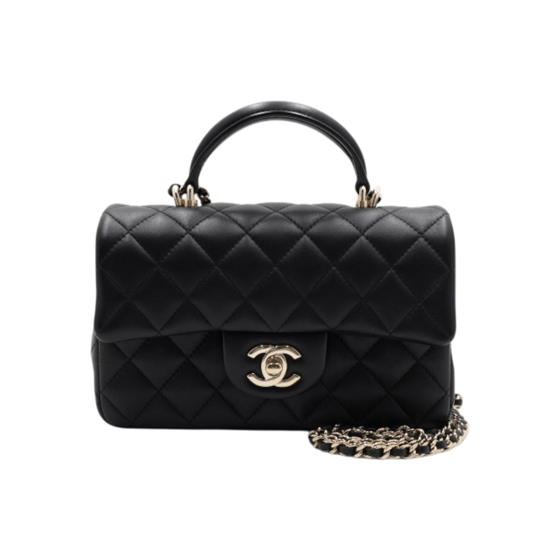 ITTTREOGITIS Chanel Black Lambskin Mini Flap Top Handle Tote Bag