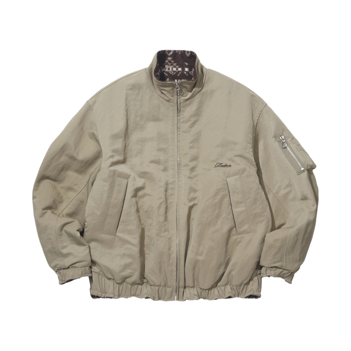 F263JK23 FRITUR Reversible Pattern Bomber Jacket Beige