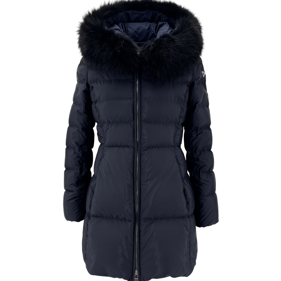 프라다 리나일론 삼각로고 폭스퍼 여성 롱패딩 점퍼(Prada Re-Nylon Fox Fur Women Long Puffer Jacket) - 1