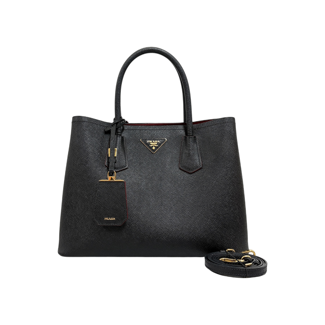 ITBJ54WK99HH Prada Saffiano Double Tote Bag Medium Black