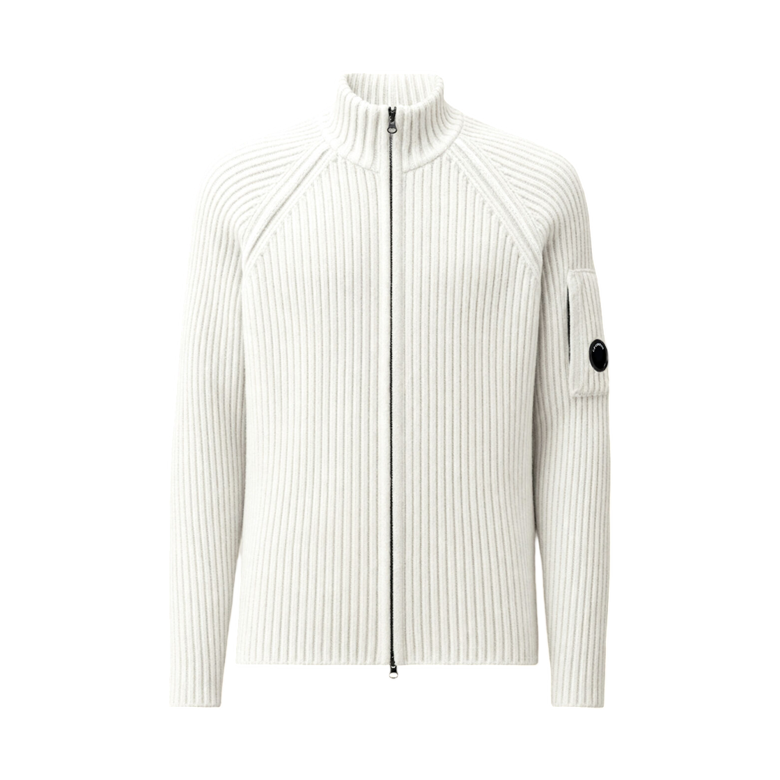 21CMKN300A006170AM12 C.P. Company Fleece Knit Lens Full Zip Cardigan White Melange - 26FW