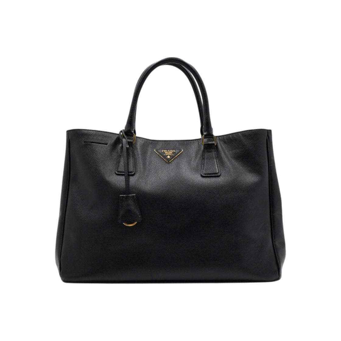프라다 블랙 사피아노 럭스 금장 로고 토트백(Prada Saffiano Lux Black Tote Bag Gold Logo)