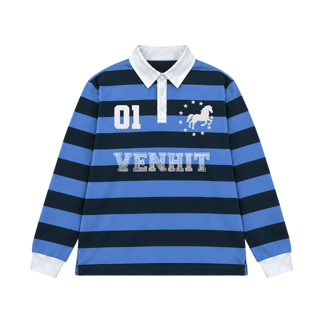 벤힛 pony 스트라이프 카라 롱슬리브 블루(VENHIT Pony Striped Collar Long-Sleeve Blue) - 2