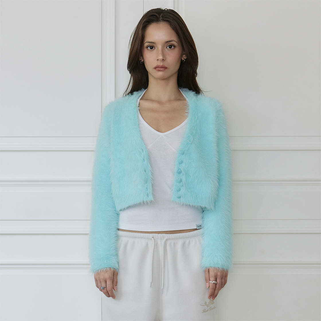 로제프란츠 퍼지 브이넥 크롭 가디건 [민트](Rosefrantz Fuzzy V-Neck Cropped Cardigan [Mint]) - 3