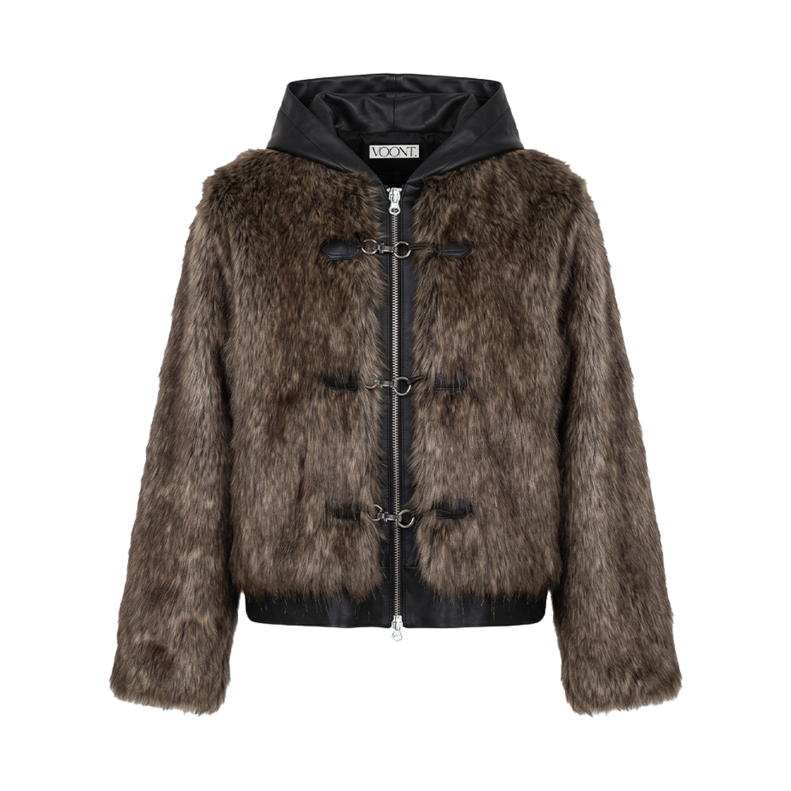 VT26WJP102BRW VOONT Fuzzy Leather Fur Hood Zip-Up (BROWN)