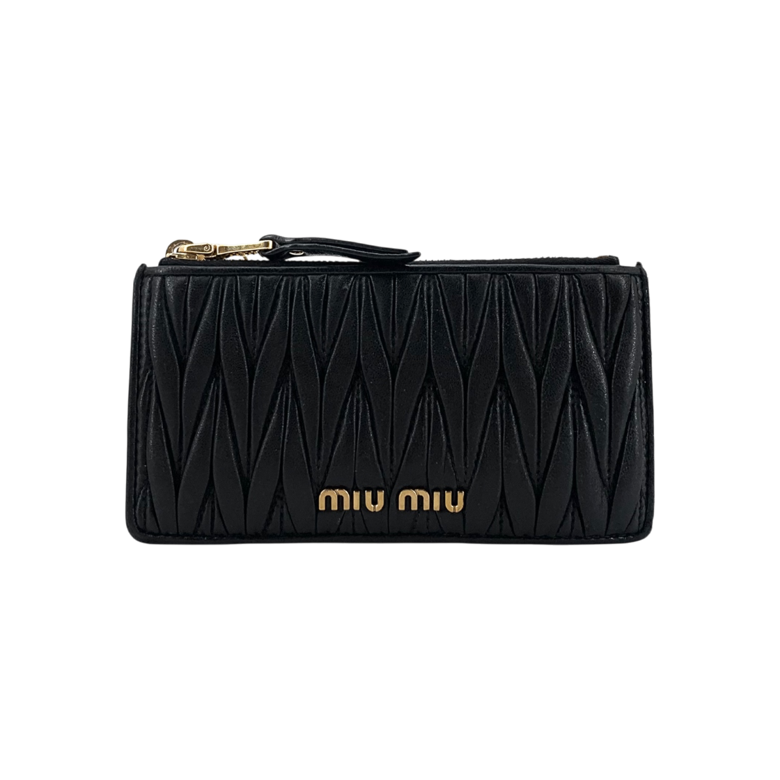 ITHTT6TUDQ63 Miu Miu Matelasse Gold Logo Card Wallet
