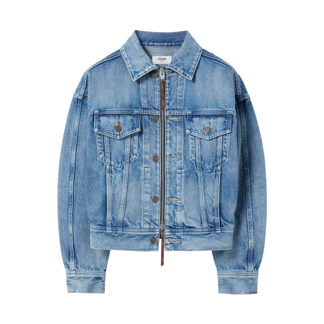 RV0ZW930F-GLH5 (W) Celine Cotton Denim Trucker Jacket Clear Waterfall Brown