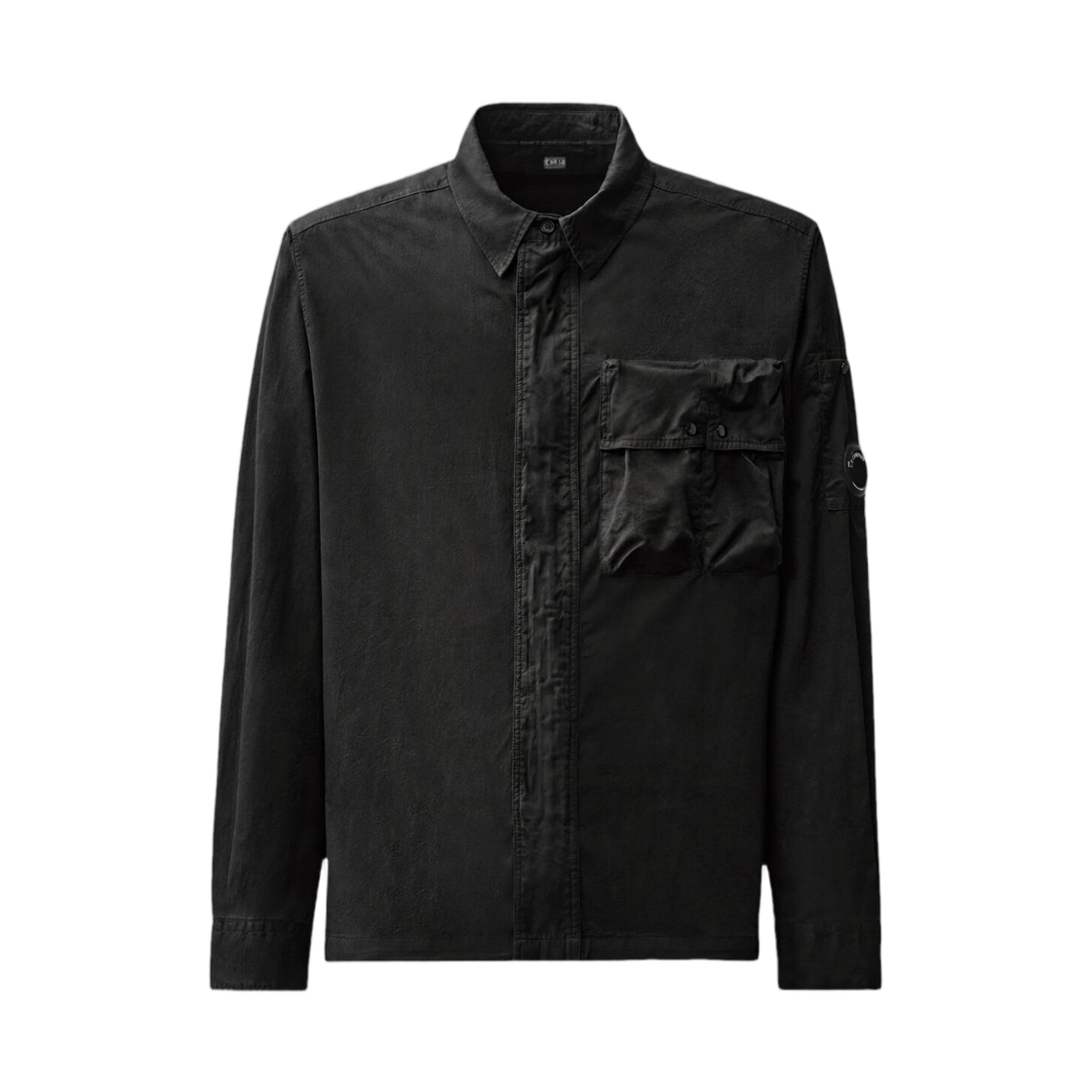 21CMSH145A110143G999 C.P. Company Organic Gabardine Long Sleeve Lens Hidden Zip Shirt Black - 26FW
