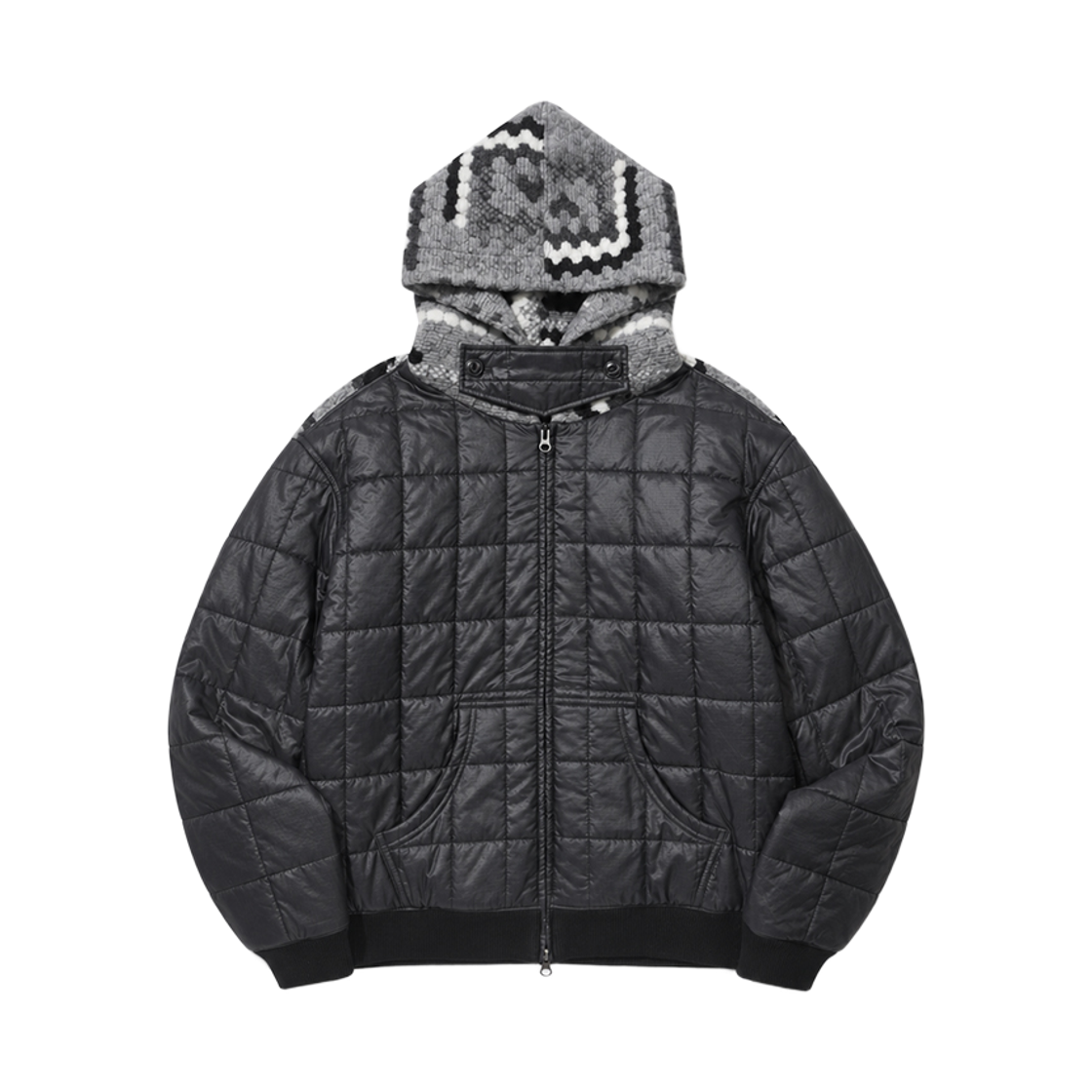 F263JP15 FRITUR Quilted Crochet Hood Zip-Up Black