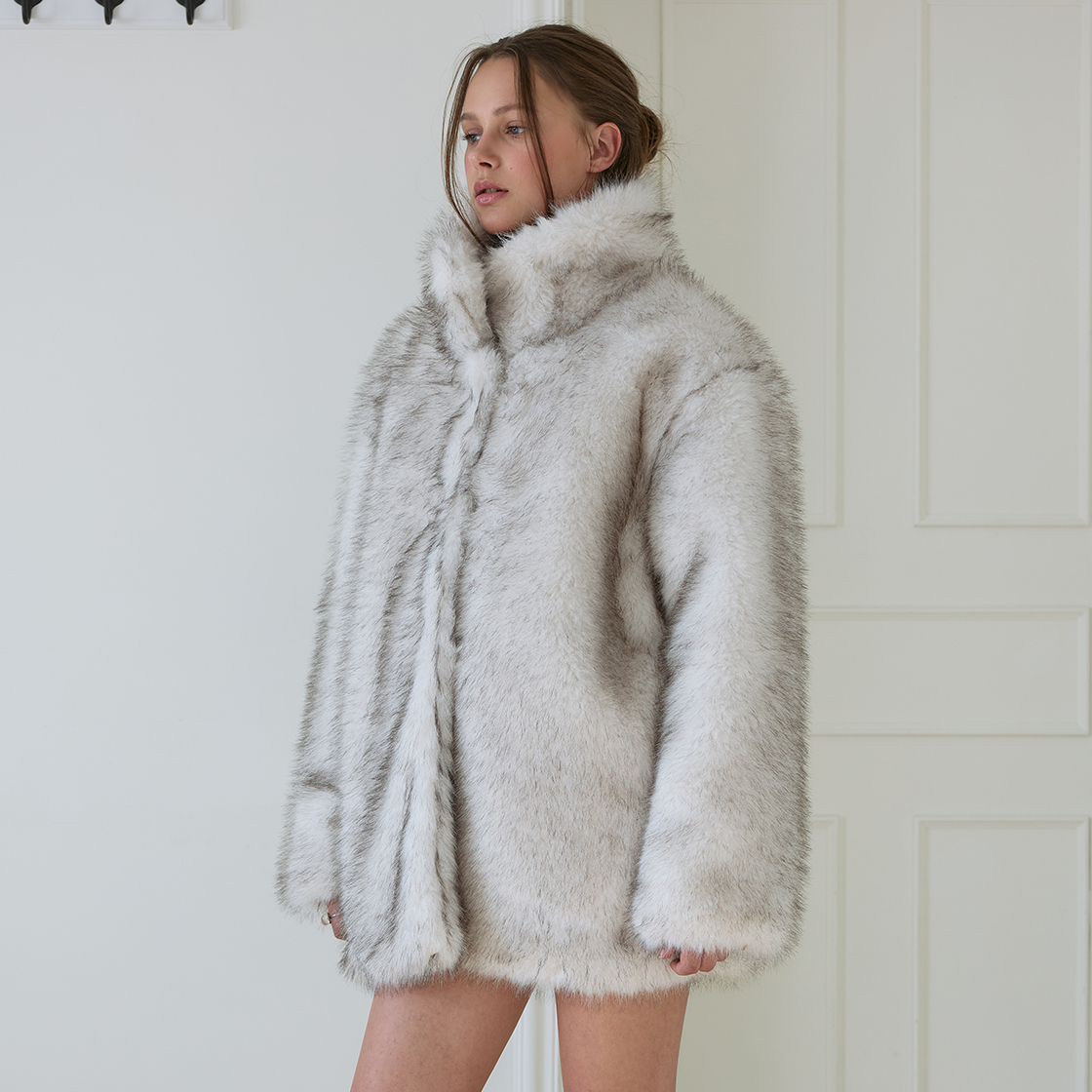 로제프란츠 하이넥 퍼 하프 코트 [아이보리](Rosefrantz High-Neck Fur Half Coat [Ivory]) - 3