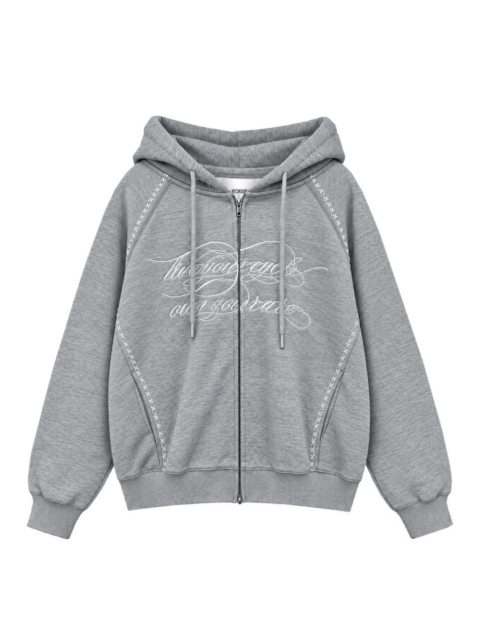 A26FW1006GY ARCMOOR Essential Embroidered Hooded Zip-Up Grey