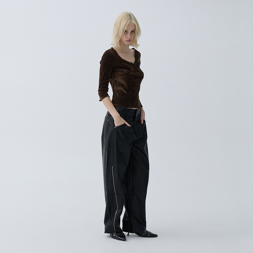 아크무어 글램 벨벳 7부 티셔츠 브라운(ARCMOOR Glam Velvet 3/4 Sleeve T-Shirt Brown) - 3