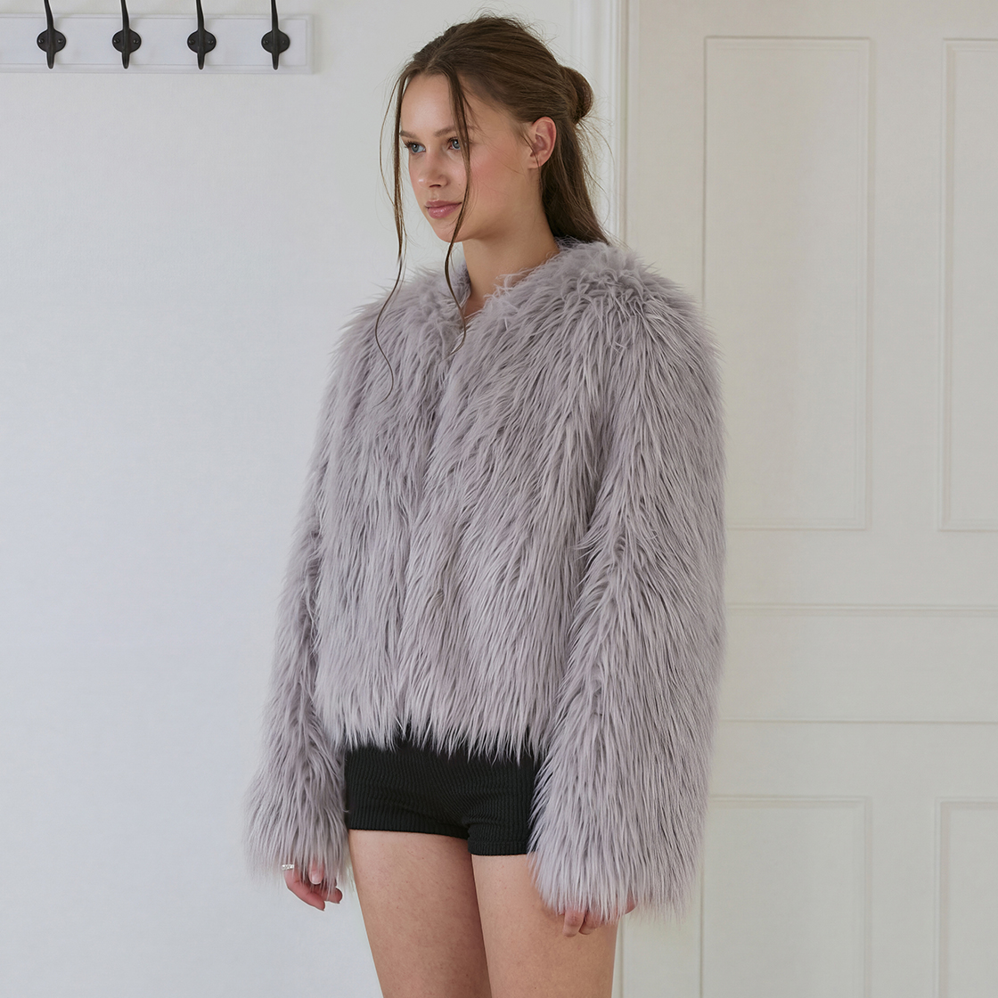 로제프란츠 샤기 퍼 크롭 자켓 [그레이](Rosefrantz Shaggy Fur Cropped Jacket [Gray]) - 2