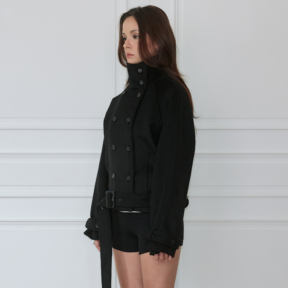 로제프란츠 더블 브레스티드 울 크롭 코트 [블랙](Rosefrantz Double-Breasted Wool Crop Coat [Black]) - 2