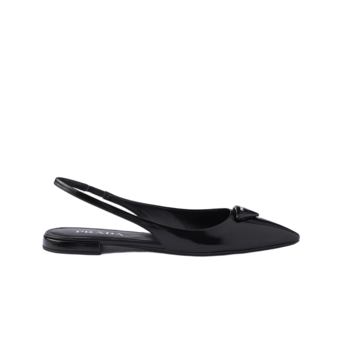 1F629O-055-F0002 (W) Prada Brushed Leather Ballerina Slingbacks Black